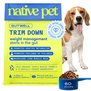 Native Pet GutWell Trim Down - Dog Weight Management Supplement Promotes Feeling of Fullness, Healthy Metabolism & Lean Muscle with Triple-biotic Blend & L-Carnitine - 60 Scoops