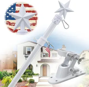 House Flag Pole Kit - 5Ft Tangle Free Flag Pole Holder for outside House,Heavy Duty American Flag Poles for 3X5 Flags Outdoor,Decorative Metal Flagpole for Porch,Garage,Wall Mount - White cogardenshower