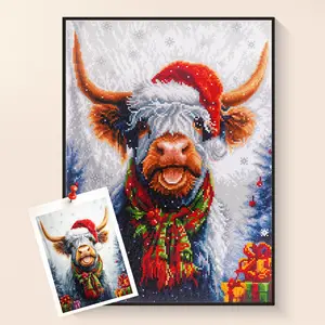 Christmas Highland Cow Full Drill Diamond Painting Kit, DIY Rhinestone Art Craft with Santa Hat, Plaid Scarf & Festive Gifts Design, Premium Crystal Diamonds for Intricate Detailing, Perfect Holiday Home Wall Decor & Gift for Animal Lovers diy christmas d