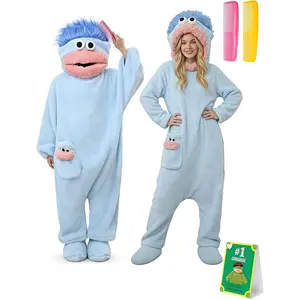 Silly Green Monster Onesie, Big Mouth Plush Fleece Pajamas, Funny Oversized Full Body Jumpsuit, Warm Soft Casual Home Lounge Sleepwear
