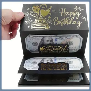 Birthday Money Gift Box, 1 Count Creative Birthday Money Gift Card Holder with 6 Slots, Black,Pink and Blue,Unique Gift for Birthday Party