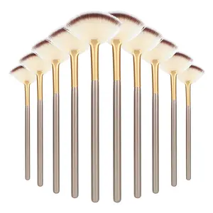 Ultra Slim Soft Facial Fan Applicator Brushes Professional Blending Makeup Brush with Comfortable Wood Handle for Facials Mask Mud Cream Makeup Esthetician (10 Pcs, Wooden)