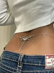 Sexy Silver Color Waist Belt, Bohemian Butterfly Fringe Waist Chain, Y2K Party Body Chain, Summer Beach Vacation Bikini Chain for Women, Body Jewellery