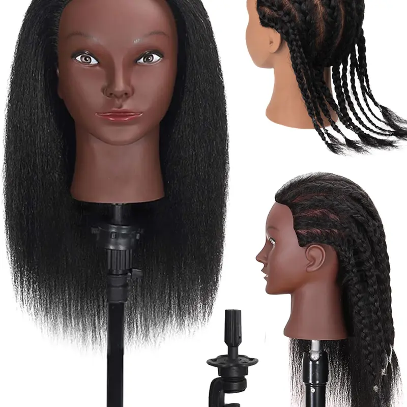 16-Inch (40cm) Long Straight Human Hair Mannequin Head with Stand, Salon Cosmetology Training Head for Curling, Flat Ironing, Dyeing & Bleaching, Practice Mannequin Head
