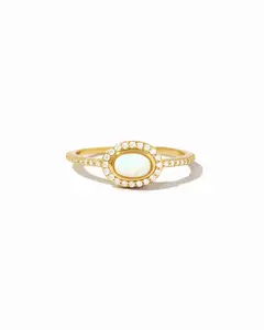 Sami Jewels Opal Halo Ring, 925 Sterling Silver Ring, 14 Gold Plated Ring, Diamond Ring, Stacking Ring, Opal Jewelry, Cubic Zirconia Ring, Ring for Her