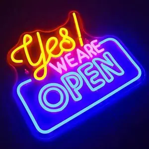 Yes! We Are Open Neon Sign Bright LED Shop Light 13.6×11.8in USB Powered with Adjustable Brightness for Store Cafe Bar Salon or Home Wall Decor Energy Saving Business Open Sign