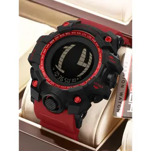 Men's Sporty Digital Watch, Fashionable Digital Watch with Luminous Dial & Alarm Function, Trendy Multifunctional Waterproof Electronic Watch with Box, Sportive Digital Watch