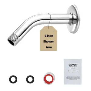 Shower Arm with Flange, 6 Inches, Wall Mounted Stainless Steel Shower Head Arm Extender, Chrome Finish, PTFE Tape, G1/2 Universal Thread Connector Compatible, for Fixed Handheld Showerhead