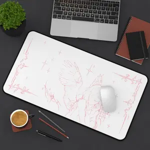 Captured Stars Angel Sketch Desk Mat | Pastel Pink Illustration, Large Mouse Pad