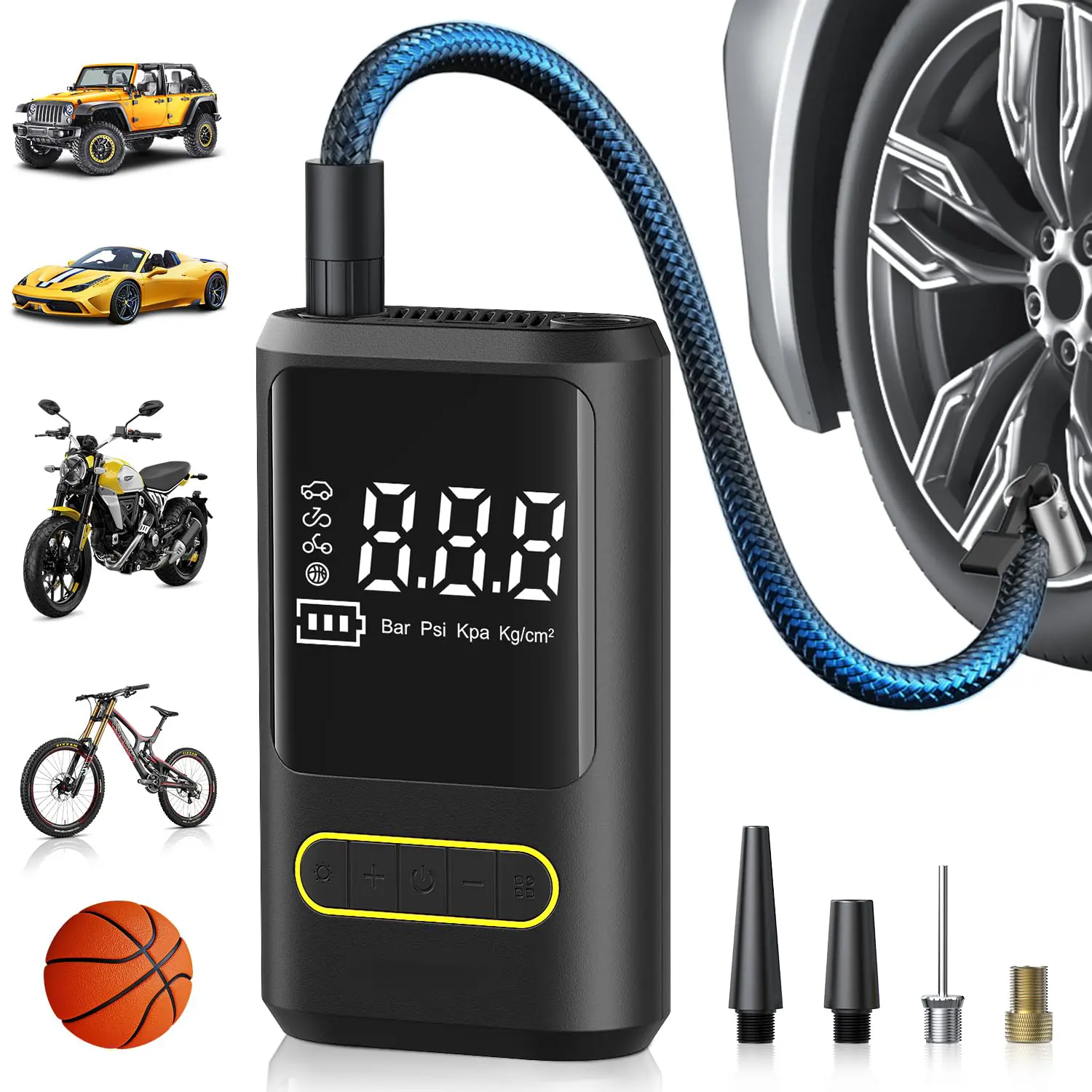【DealsForYouDays】Tire Inflator Portable Air Compressor, Electric Bike Pump with Digital Pressure Gauge, 150 PSI Cordless Air Pump for Car Tires, Motorcycle, Bicycle, Ball with Auto Shutoff, LED Light (CE & FCC Certification)