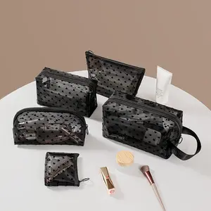 5 Pieces Mesh Makeup Bag Portable Toiletry Bag Travel Mesh Cosmetic Bag Black Breathable Mesh for Accessories Organizer