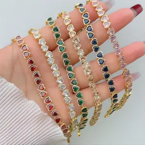 Heart Tennis Bracelet 14k Gold Plated by Letis Love with Heart CZ Crystal, Elegant Love Bracelet, Multiple Colors - (Sold Separately)