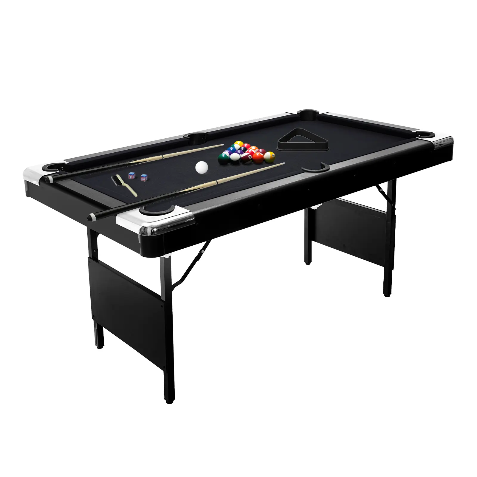 6FT Folding Pool Table for Home – Portable Billiard Table with Cues, Full Ball Set, Chalk & Brush – Space-Saving, Easy Storage, Ideal for Family Game Room