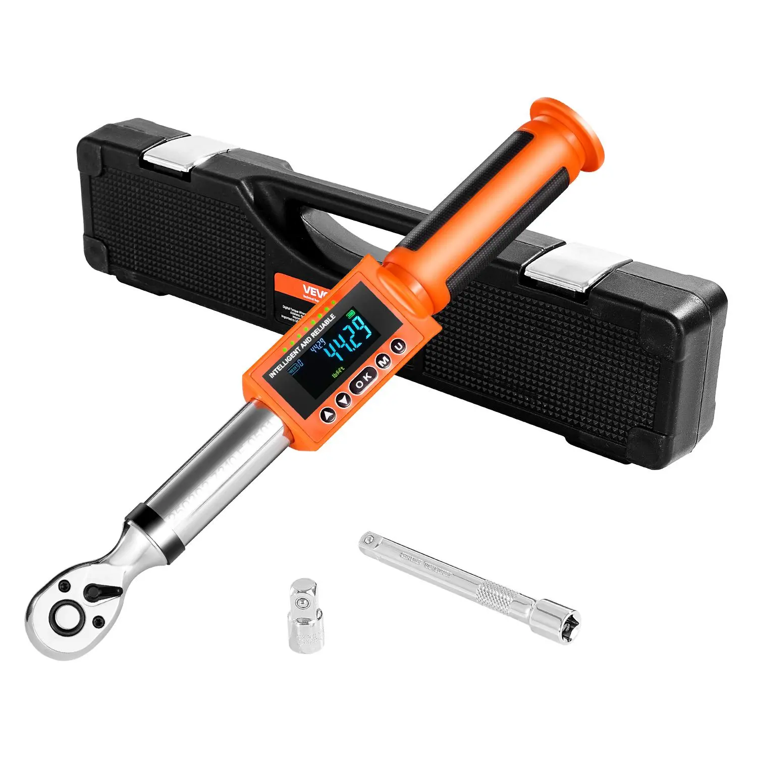 VEVOR 3/8 in Drive Digital Socket Ratchet Wrench, 0-99.57 lbf-ft/0-135 N.m Torque Range, 72-Tooth Reversible Head, ±2% Accurate Chrome Plated Tool, Preset Value Function, Buzzer & LED Display Notifications, Father's Day Automotive Gift