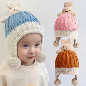 NewNew[Christmas & New Year’s] 1pc Winter Hat with Ear Flaps & Ears - Soft Warm Stretchy Knit-like Texture, Hand Washable - Ideal for Christmas & New Year’s Outfits, Striped & Solid Colors, Easy-Care Cap with Ear Protection, Winter Hats For Kids