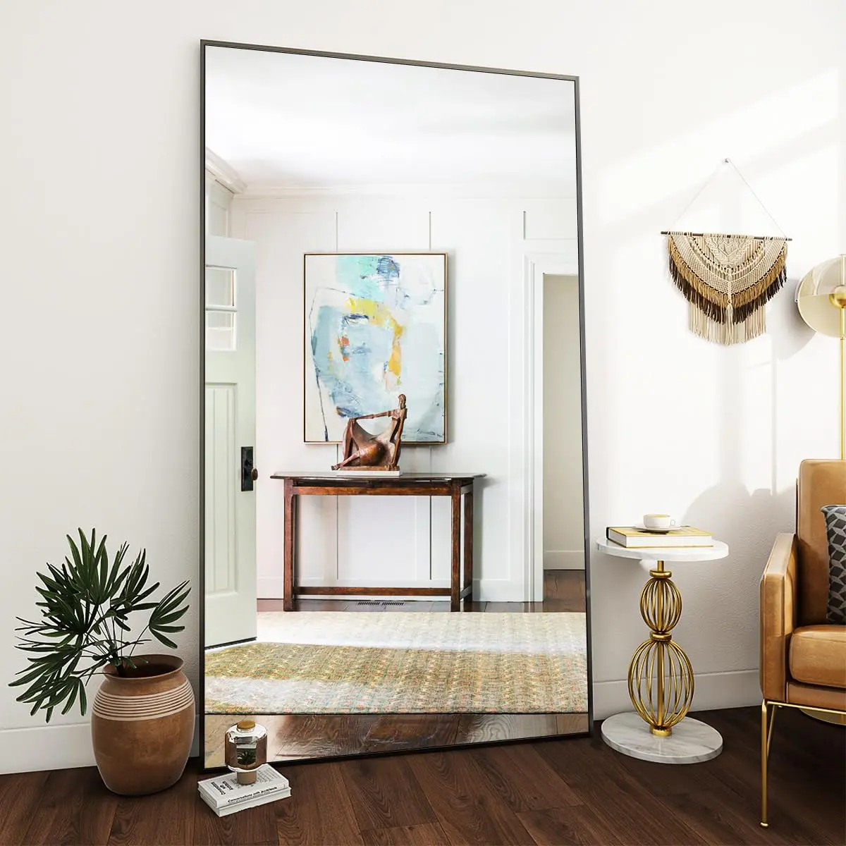 71x26 Full Length Mirror, XX-Large Arch Mirrors with Stand, 71x26 Inches Floor Mirror for Wall Hanging or Leaning, Bedroom, Dressing Room, Black Floor Mirror with Stand, Aluminum Alloy Frame Full Body Mirror