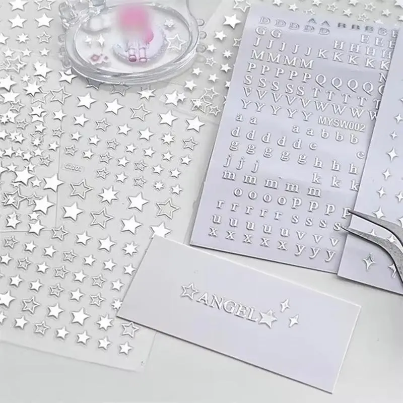 MINKYS New Arrival 3-Piece Sticker Pack - Silver Letters, Starbursts, Stars - Kpop Toploader Craft Scrapbooking Embellishment Stationery for Photo Albums Home Decor