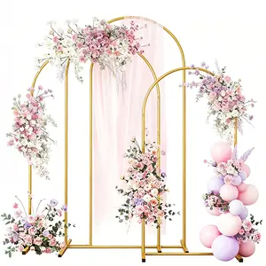 Wedding Arch Backdrop Stand Set (7.2 ft, 6.6 ft, 6 ft): 3-Piece Gold Metal Arch Backdrop Stand Set for Wedding Ceremonies, Baby Showers, and Birthday Parties, Graduation