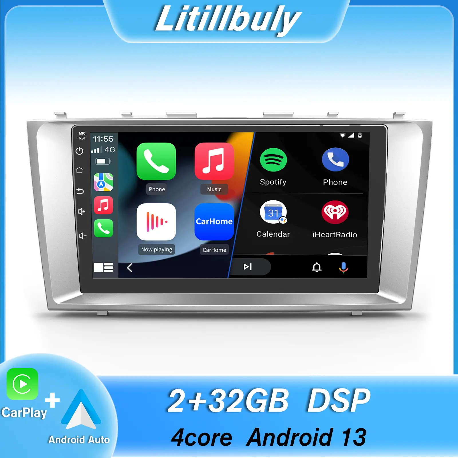 Car Stereo for Toyota Camry 2007-2011 Touch screen with Android Auto Wireless Carplay, Bluetooth WIFI FM supports GPS Navigation