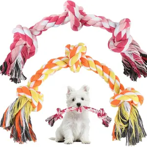 2Pcs Dog Rope Toy for Small Breeds, 14 in 3 Knots Chew Rope Toys for Dogs, Pull Toy for Tug of War, Energy Release, Boredom Relief and Teeth Cleaning (Pink & Orange)