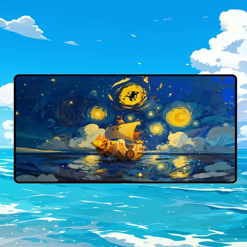 Starry Night Sailing Ship Playmat, Galaxy Ocean TCG Desk Mat