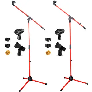 5 Core Mic Stand Floor Pair Universal Height Adjustable Tripod Microphone Stands w Boom Arm