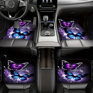 4-Piece Car Mat Set, Car Floor Mats, Fashionable Butterfly Print Design, Universal Size, Non-Slip Inner Lining, Easy to Clean, Car Interior Accessories