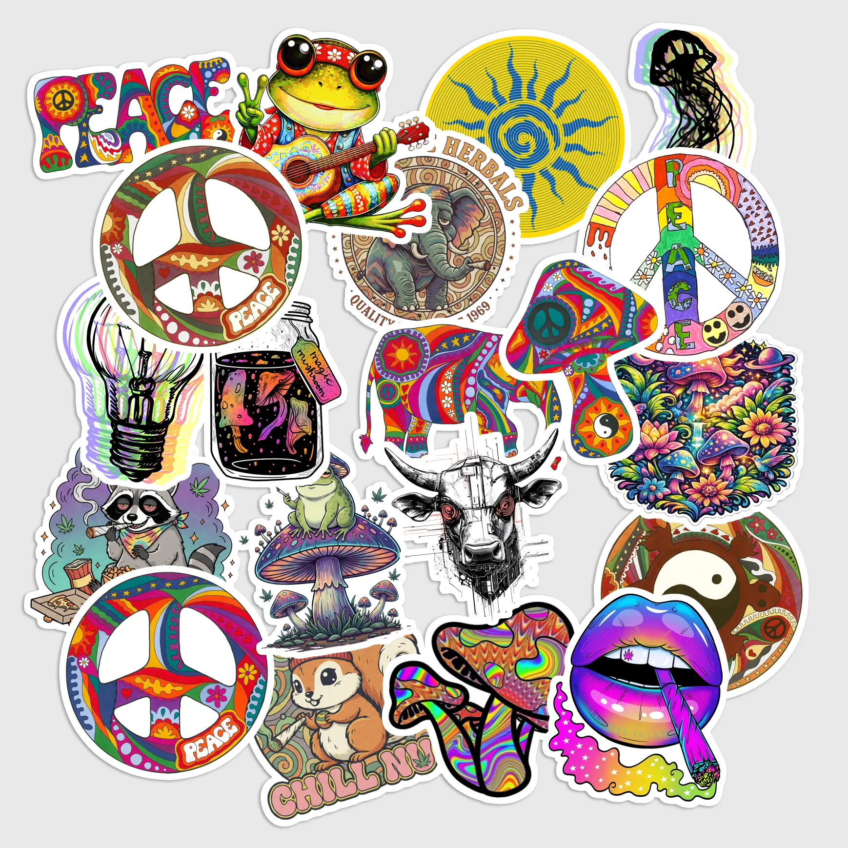 20 Pcs Aesthetic Psychedelic Stickers Pack - Trippy Retro Hippie Decals, Waterproof Vinyl Groovy Art Stickers for Laptop, Water Bottle - Cool Gift