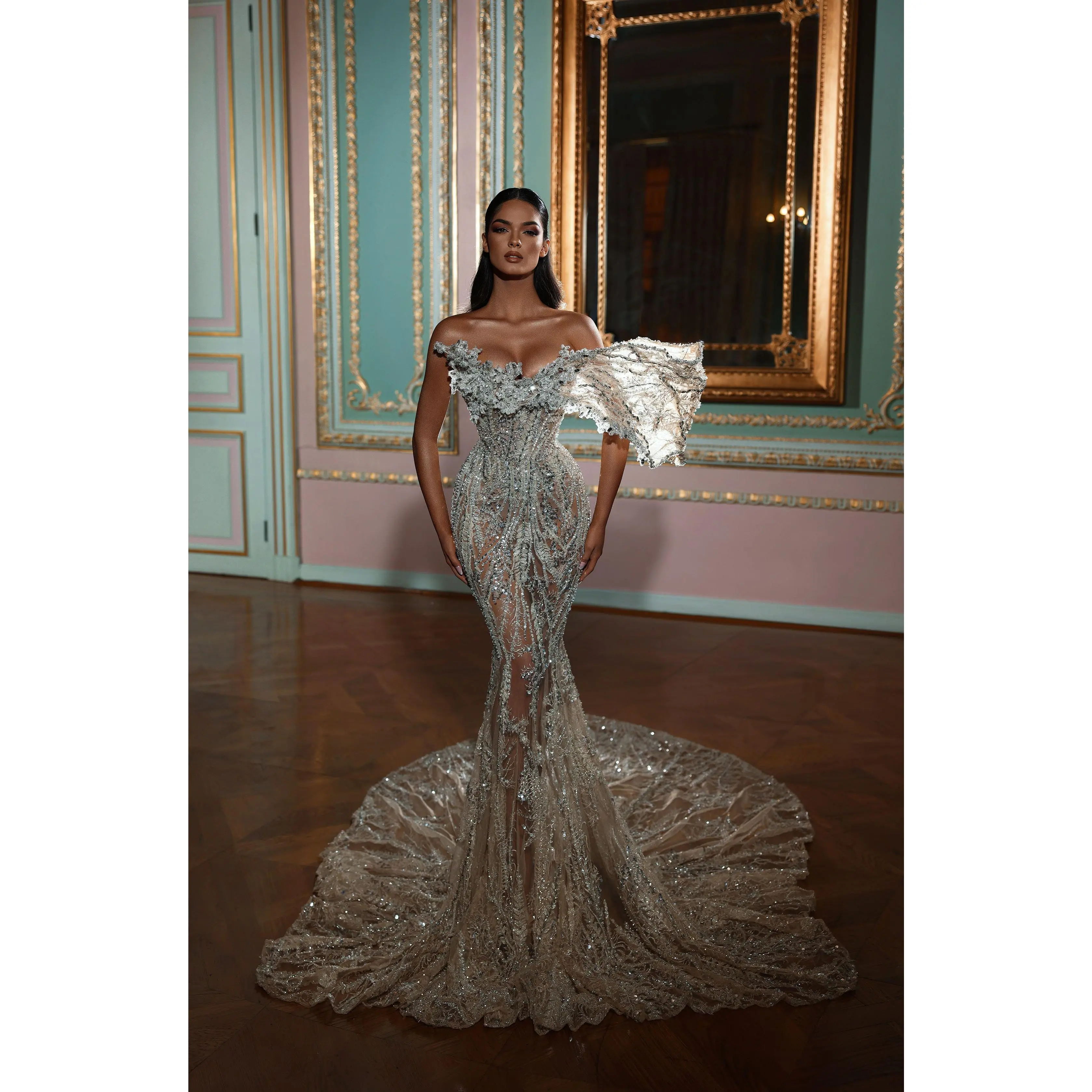 One Sleeve Long Bridal Dress