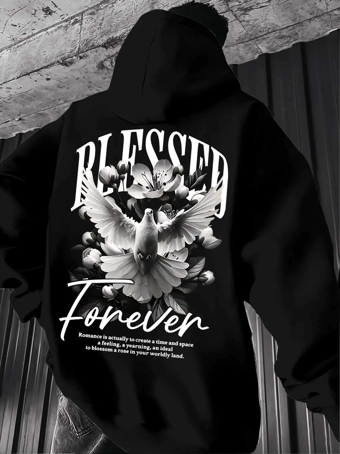 Blessed Forever Streetwear Hoodie Retro Dove & Flower Back Print 100% Cotton Casual Oversized Sweatshirt