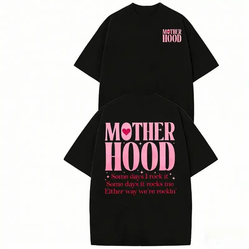 Washed Cotton Motherhood T-Shirt Oversized Mom Life Tee "Some Days I Rock It" Gift for Mother's Day