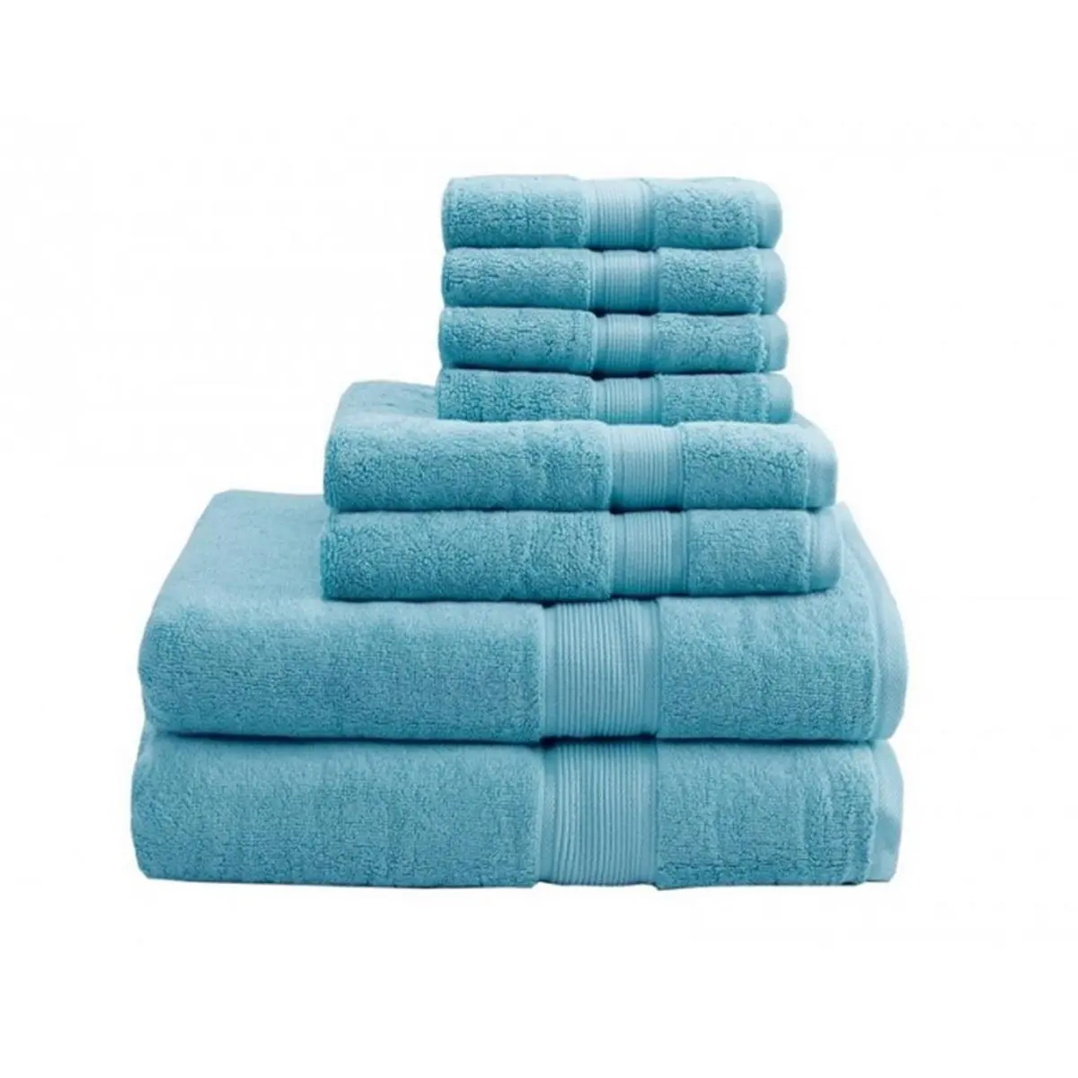 212 MAIN 8-Piece 800GSM 100% Cotton Turkish Towel Set, Thick and Absorbent Bath & Hand Towels, Aqua, Turkish Towels