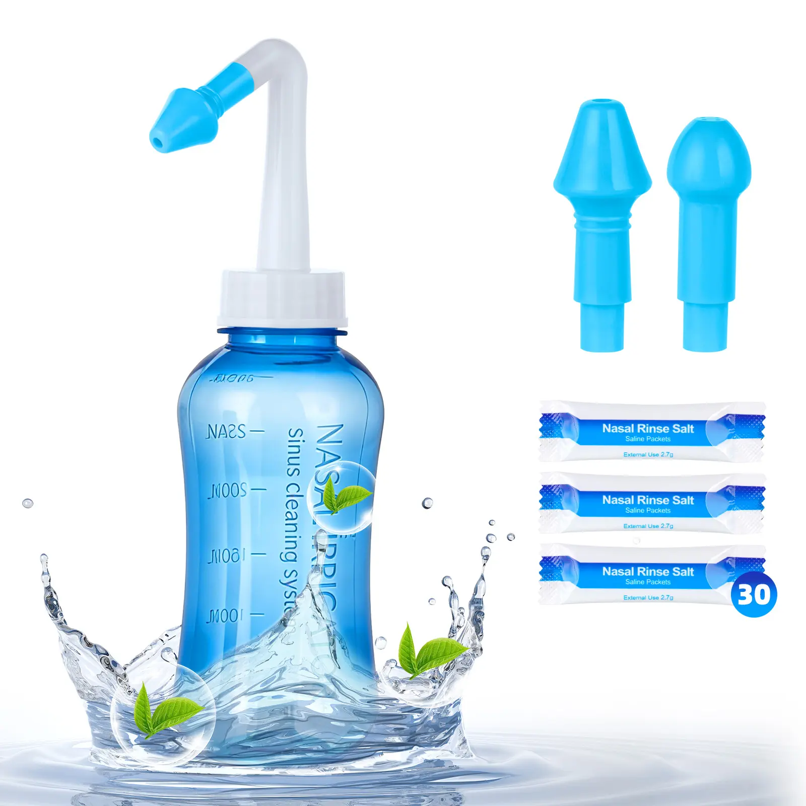 Anylock Neti Pot Sinus Relief Kit, 300ml BPA-Free Travel Nasal Irrigation Bottle with Anti-Backflow Valve for Adults, Includes 30 Saline Packets, Aid Nasal Cleaning