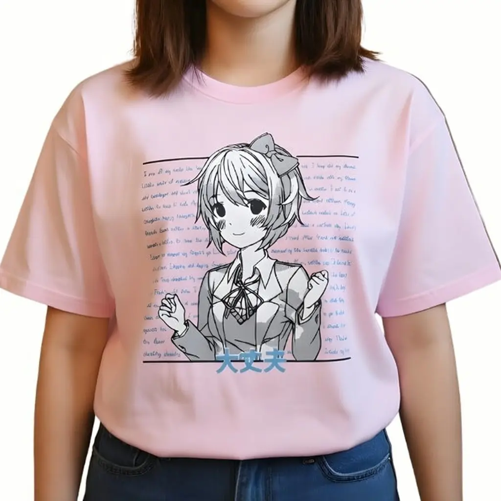 Doki Doki Literature Club Anime Girl Y2K Vintage Graphic T-Shirt – Kawaii Manga Aesthetic Unisex Streetwear Tee