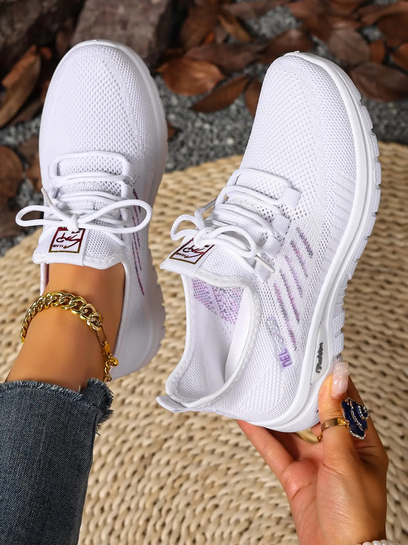 Women's Knitted Running Sneakers, 2026 New Breathable Lightweight Non-Slip Casual Shoes for Daily Outings, Fitness and Travel