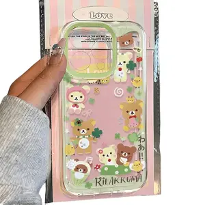 Kawaii Rilakkuma Cartoon Bear Clear Space Phone Case For iPhone 16 15 14 12 13 11 Pro Max XR XS MAX 7 8 PLUS Y2K Creative Cover