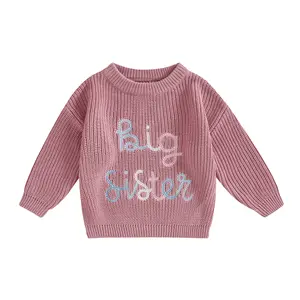 Toddler Infant Baby Girl Knit Sweater Big Sister Little Sister Matching Outfits Long Sleeve Pullover Sweatshirt
