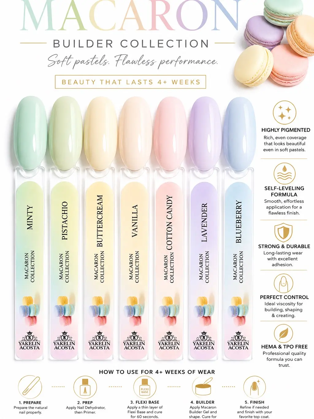 Yakelin Acosta MACARON Builder Gel - HEMA-TPO Free, Manicure Cosmetic for Salon Use, Smooth Nail Polish Effect, Single Item