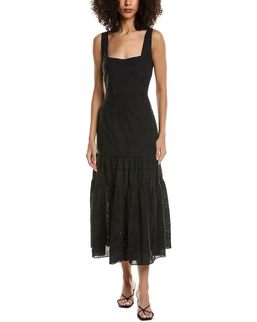 Marchesa Notte Embroidered Voile Midi Dress