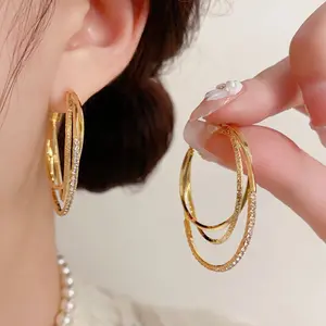 Rotatable Crown Cross Earrings for Women, Copper Inlaid with Zircon, Unique Design, Creative aE50114-EH