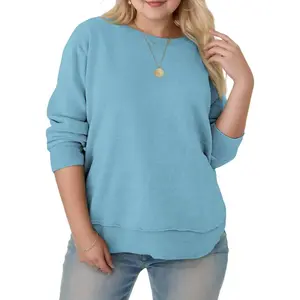 Plus-Size-Sweatshirts for Women Casual Crewneck Shirts Long Sleeve Side Split Tunic Tops Loose Fit Pullover DPS1123