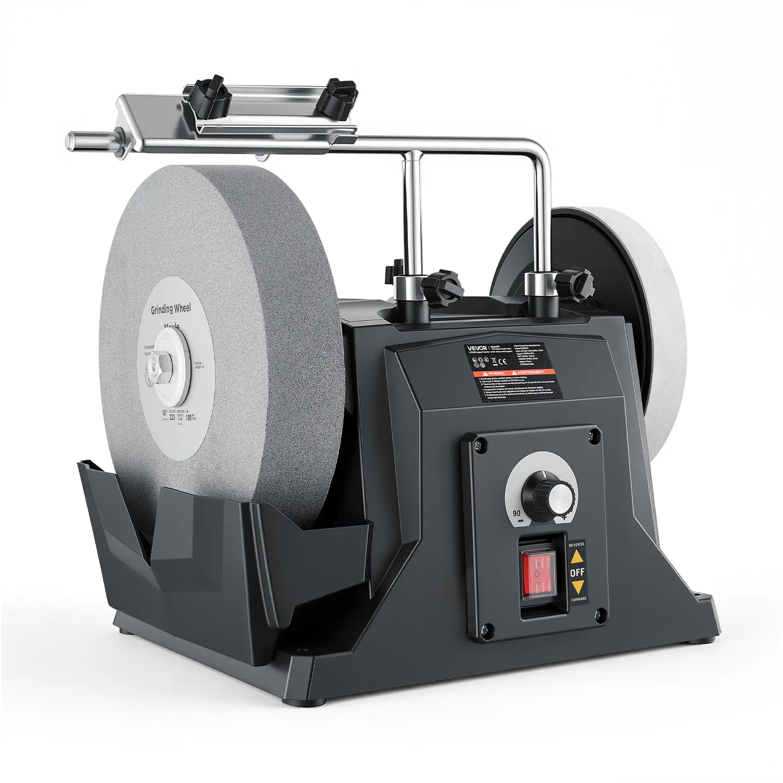 VEVOR Water-Cooled Knife Sharpener Grinder, 1.2A Power, 90–160 RPM Variable Speed, 10" Wet Grinding Wheel, 8" Leather Stropping Wheel, 120V Wet/Dry Stone Machine with Water Tray for Knives, Chisels