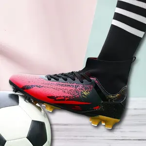 LISM Unisex Breathable Football Cleats - Red/Black/White Colorway with Flame Graphic Print, PU Upper & Sole, Lace-Up Closure for Soccer Training & Casual Wear, Soccer Cleats, Athletic Footwear, Modern Sports Shoes, Durable Sports Shoes