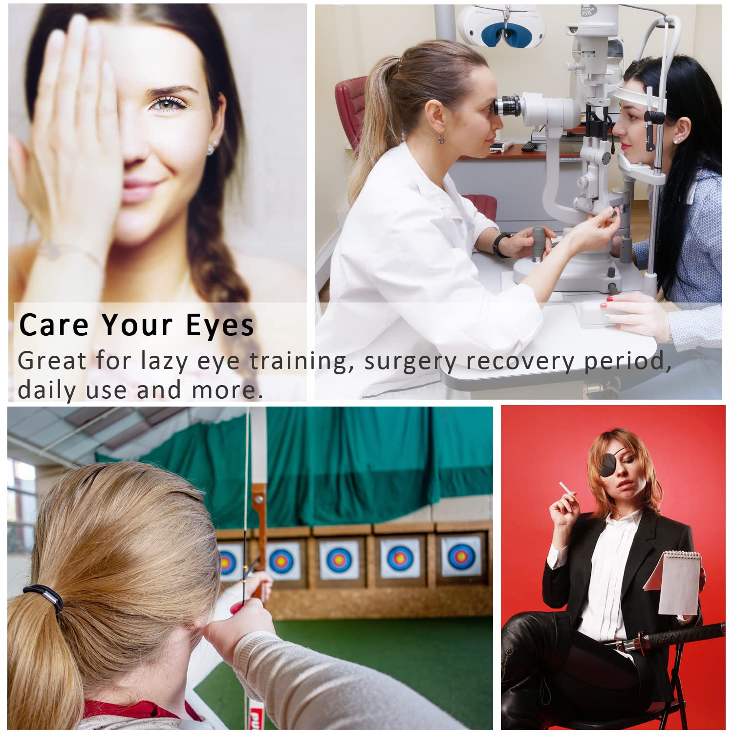 Adjustable Eye Patch (2 Pack) - Breathable Medical Eye Patch for Amblyopia & Lazy Eye Treatment, Left/Right Eye Occlusion, Comfortable for Kids and Adults, Black