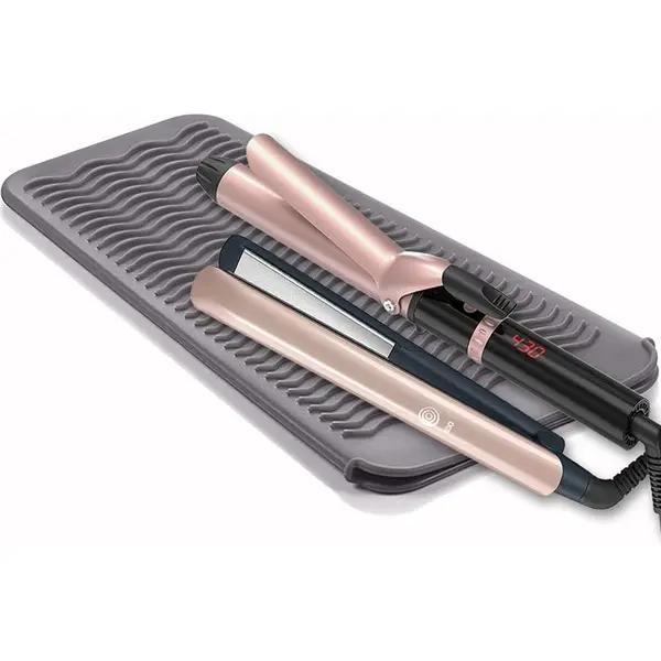 Heat Resistant Mat for Hair Tools, Silicone Heat Mat & Holder for Curling Iron, Professional Portable Travel Flat Iron Mat Pad Pouch Case Cover for Countertop