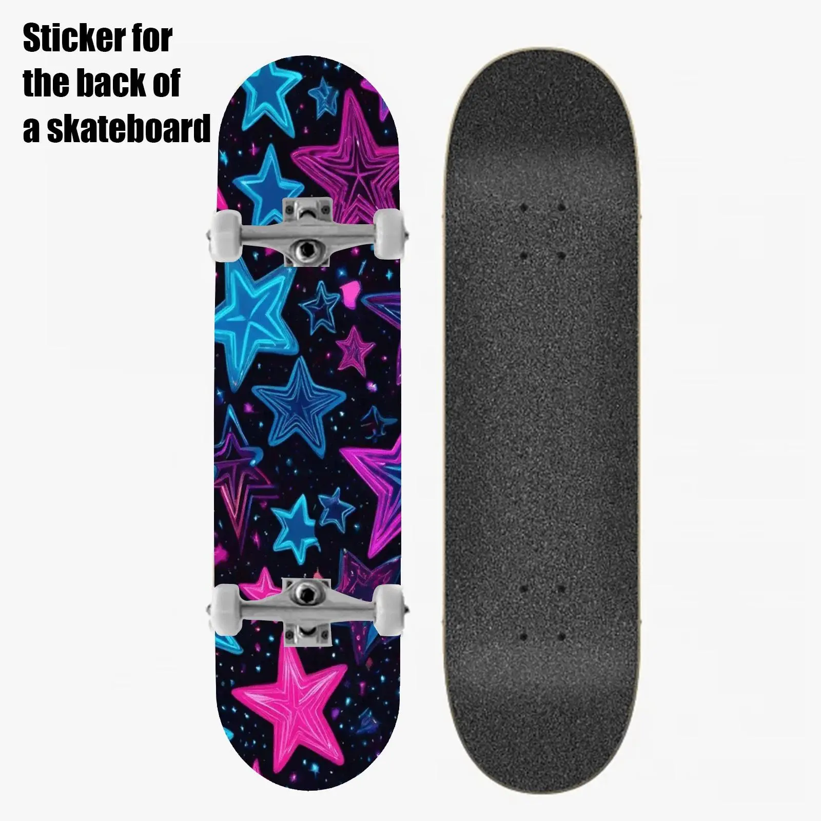 1 2D flat 9 × 33 inch "Artistic Design of Street Trend Fun Star Decoration Elements" printed skateboard back sticker self-adhesi