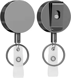 KTRIO 2 Pack Heavy Duty Badge Reel Retractable Badge Holder, Metal Keychain ID Badge Holder Reels with Belt Clip Key Ring Reinforced Steel Cord for Key Name Card Holder (Small)