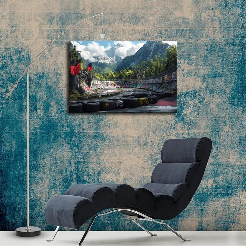 Car Track Nurburgring Rally Road Sports Poster Art Print Canvas Wall Art Kitchen Living Room Classroom Bedroom Office Home Aesthetic Decoration (12x18inch Framed)