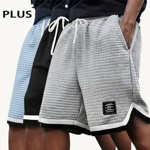 PLUS 3 Pack Plus Size Men's Waffle Knit Shorts Stretch Drawstring Waistband Summer Casual Breathable Soft Fabric Versatile Solid Gray Relaxed Fit Homewear Streetwear