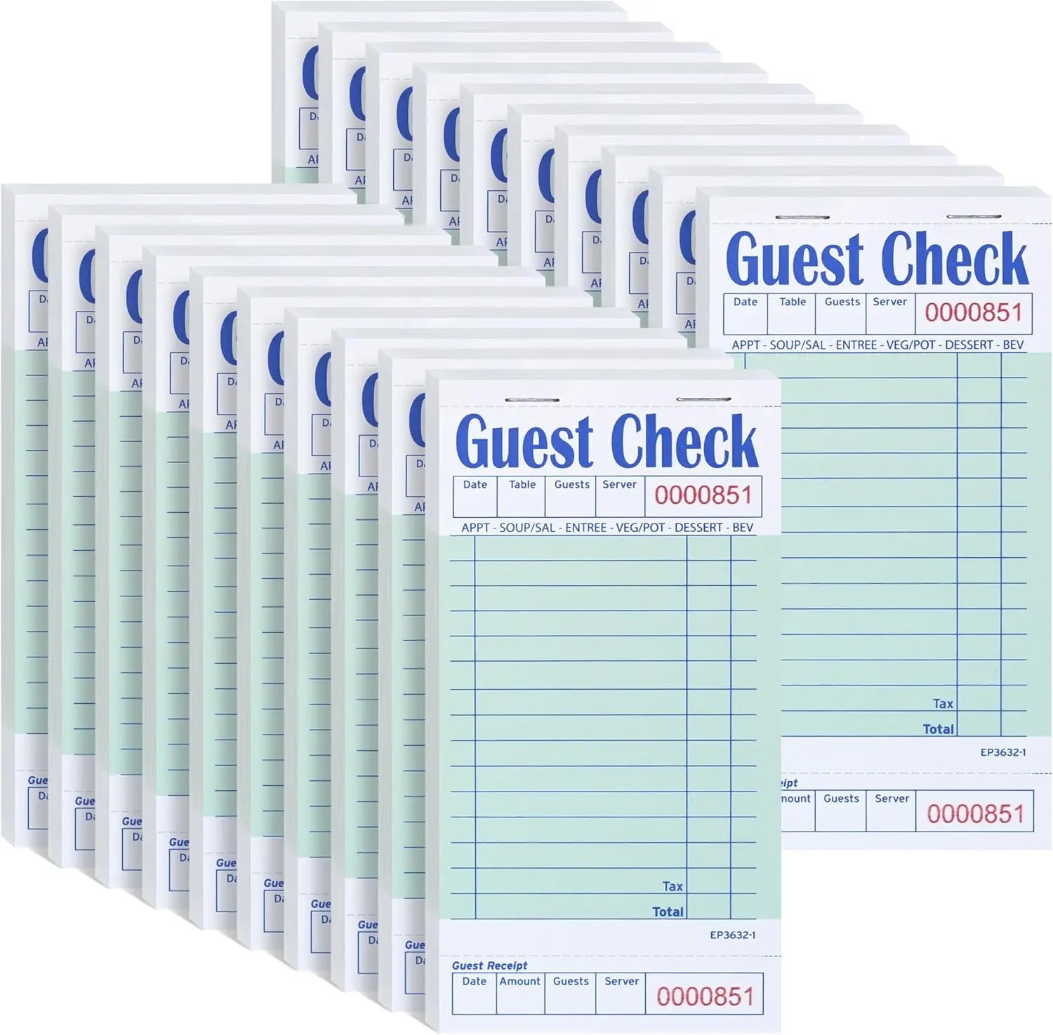 Guest Checks Server Note Pads, 1000 Total Waitress Notepad for Restaurants (20 Books)